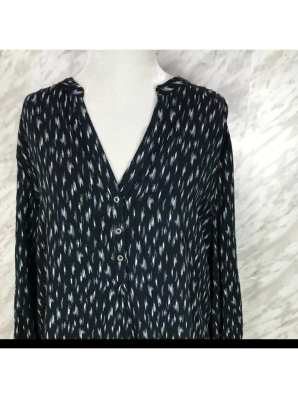 Soft Joie Daylan Half-Button Shirt Blouse Patterned Blue Grey
